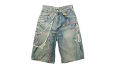 Loose Fit Denim Shorts "Trompe L'oeil Keychains Print" FN MN SHOR000264 MID INDIGO