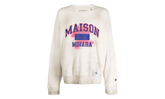 Distressed Teddy Bear Logo Crewneck Sweatshirt "Cream Multi" J10PO513 WHITE