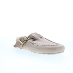 Emmett Womens Beige Suede Hook & Loop Clog Flats Shoes