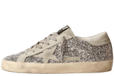 Women's Super-Star in silver glitter with ice-gray suede star