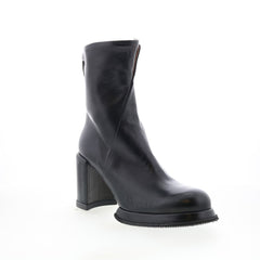 Leti Womens Black Leather Zipper Ankle & Booties Boots