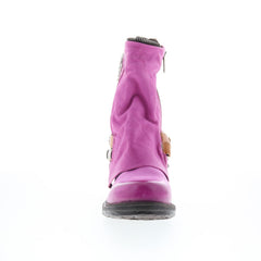 Sid Womens Purple Leather Zipper Casual Dress Boots