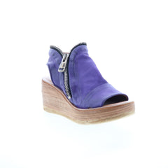 Naylor Womens Purple Leather Zipper Wedges Sandals Shoes